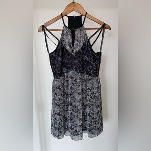 Strappy dark flower print dress with lace